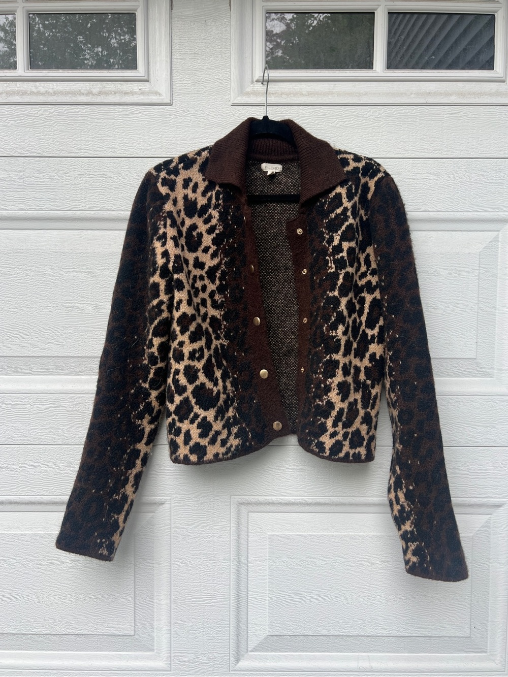 Anthropologie Pilcro Cheetah Animal Print Brown Black Collared Cardigan Sweater